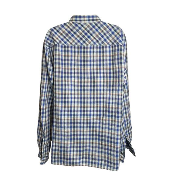Carbon 2 Cobalt Men's Linen Check Button Up Shirt Size L Preppy Old Money Casual - Picture 2 of 13